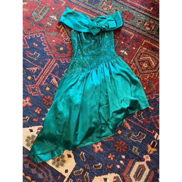 Jessica McClintock Gunne Sax Teal Asymmetrical Dress - 80s semi formal dress - Picture 15 of 16